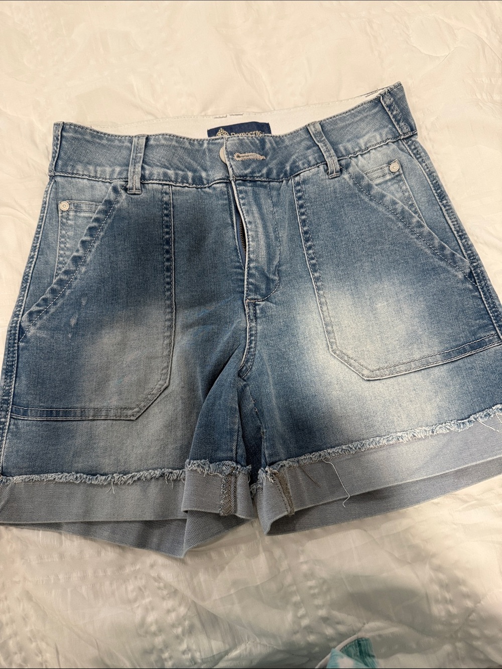Democracy Light Blue High-Rise Denim Shorts with Frayed Hem